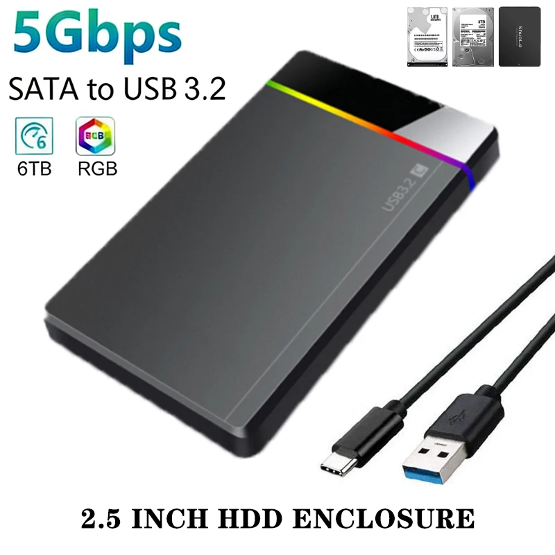 

2.5 inch Type-C Tool Free Installation Portable Hard Drive Box RGB Cold Indicator Light Suitable For Computers Mobile Phones Etc