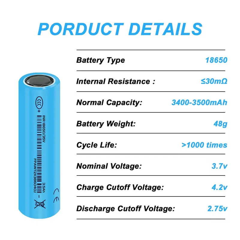 جديد 2025 18650 بطارية ليثيوم 3500 مللي أمبير 3.7 فولت 10A INR18650 القدرة الحقيقية 3500 مللي أمبير مصباح يدوي عالي الطاقة 18650 بطاريات قابلة للشحن #6
