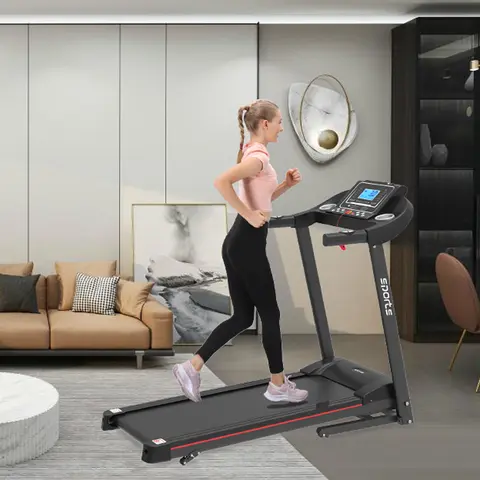 Folding Treadmill, Smart Motorized Treadmill with Manual Incline and Air Spring & MP3, Exercise Running Machine with 5" LCD Disp