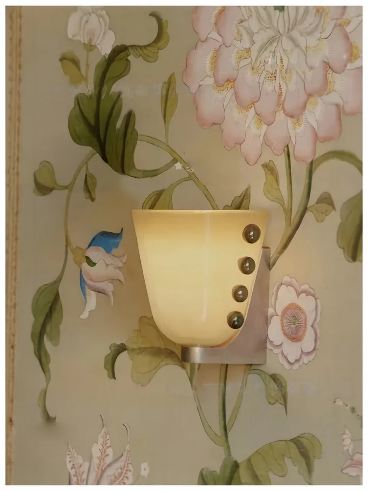 LED Stained Glass Wall Lamps Teacup Design in White Amber Green Red Colors Retro Bedroom Bedside