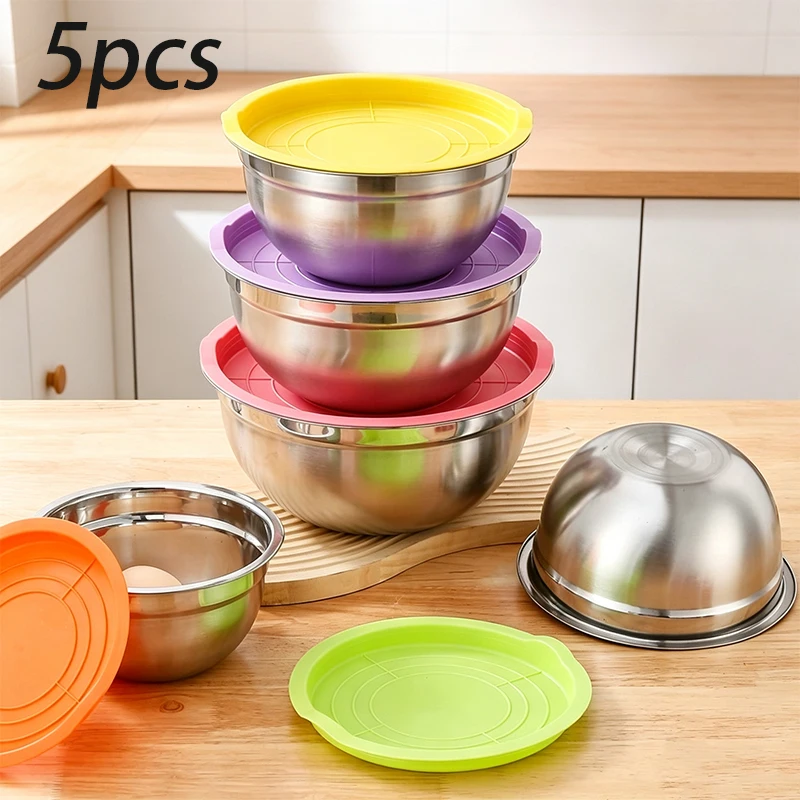 5pcs Stainless Steel The Mixing Bowl, Nested Bowl, The Mixing Bowl with Lid, baking Preparation, Salad Bowl, Food Storage