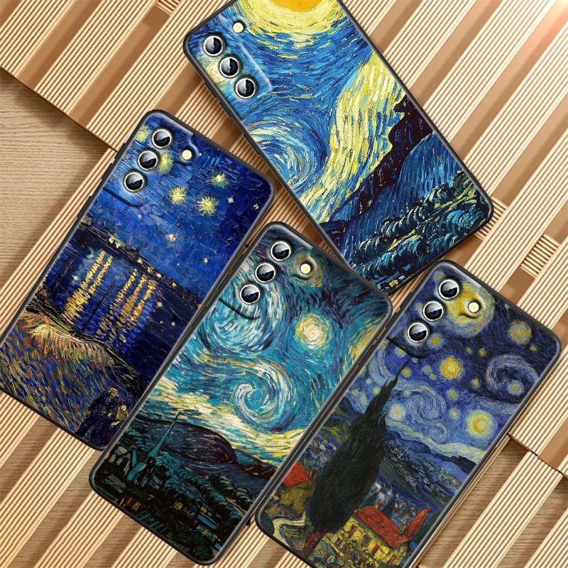 Van Gogh Starry sky art For Samsung S24 S23 S22 S21 S20 S10 S10e S9 S8 Plus Lite Ultra FE 4G 5G Black Phone case Cover