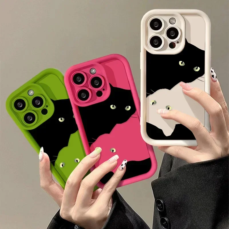 

Soft Phone Case For iPhone 15 Case Cover iphone 11 12 13 14 Pro Max XS XR X 7 8 Plus SE 2020 Lovely Animal Cat Shockproof Bumper