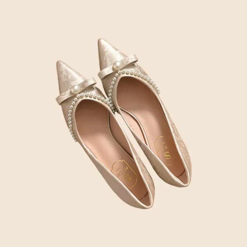 French Style Women's Ladyshoes Comfortable Single Pointed Closed Toe Thick Middle Heel PU Insole Available Large Sizes Slip-On