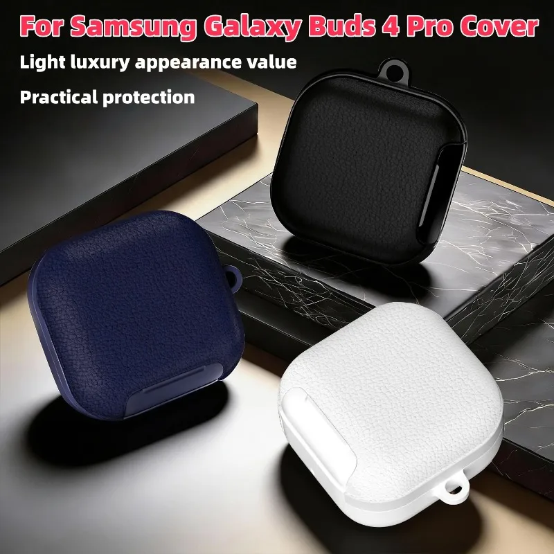 For Samsung Galaxy Buds 4 Pro 2026 Bracket Switch Lock Cover PU Leather Protective Shell for Galaxy Buds 4 Cover Funda with Hook