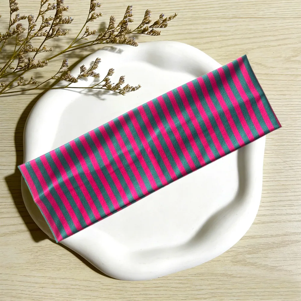 New Sweat Absorbing Stripe Headband Stretchable Anti-Slip Sports Headband Polyester Running Hairband