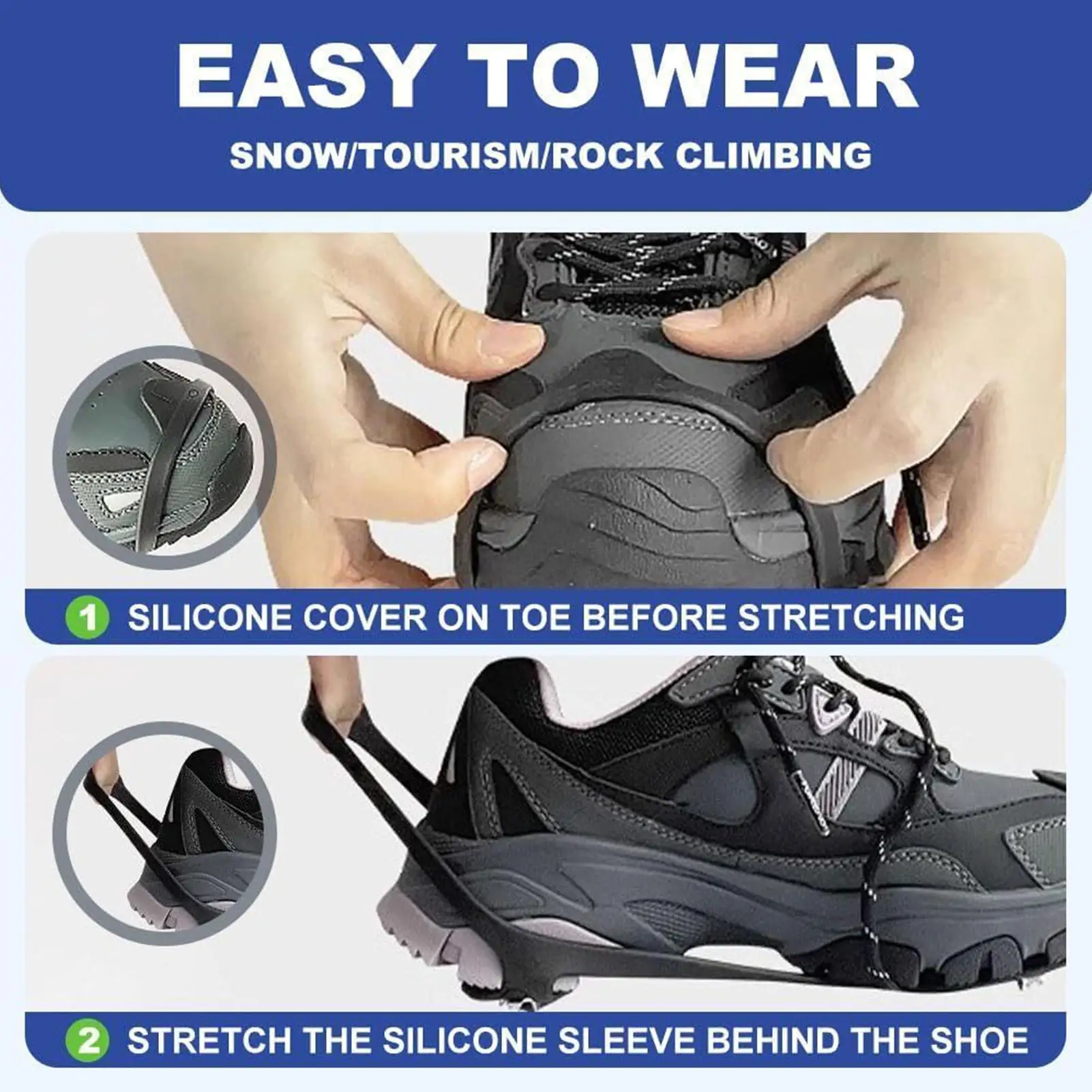 المرابط الجليد 5-الأسنان المضادة للانزلاق الأشرطة الشتاء المشي الثلوج الأحذية الجرموق للمشي في الهواء الطلق تسلق الطقس البارد التنقل