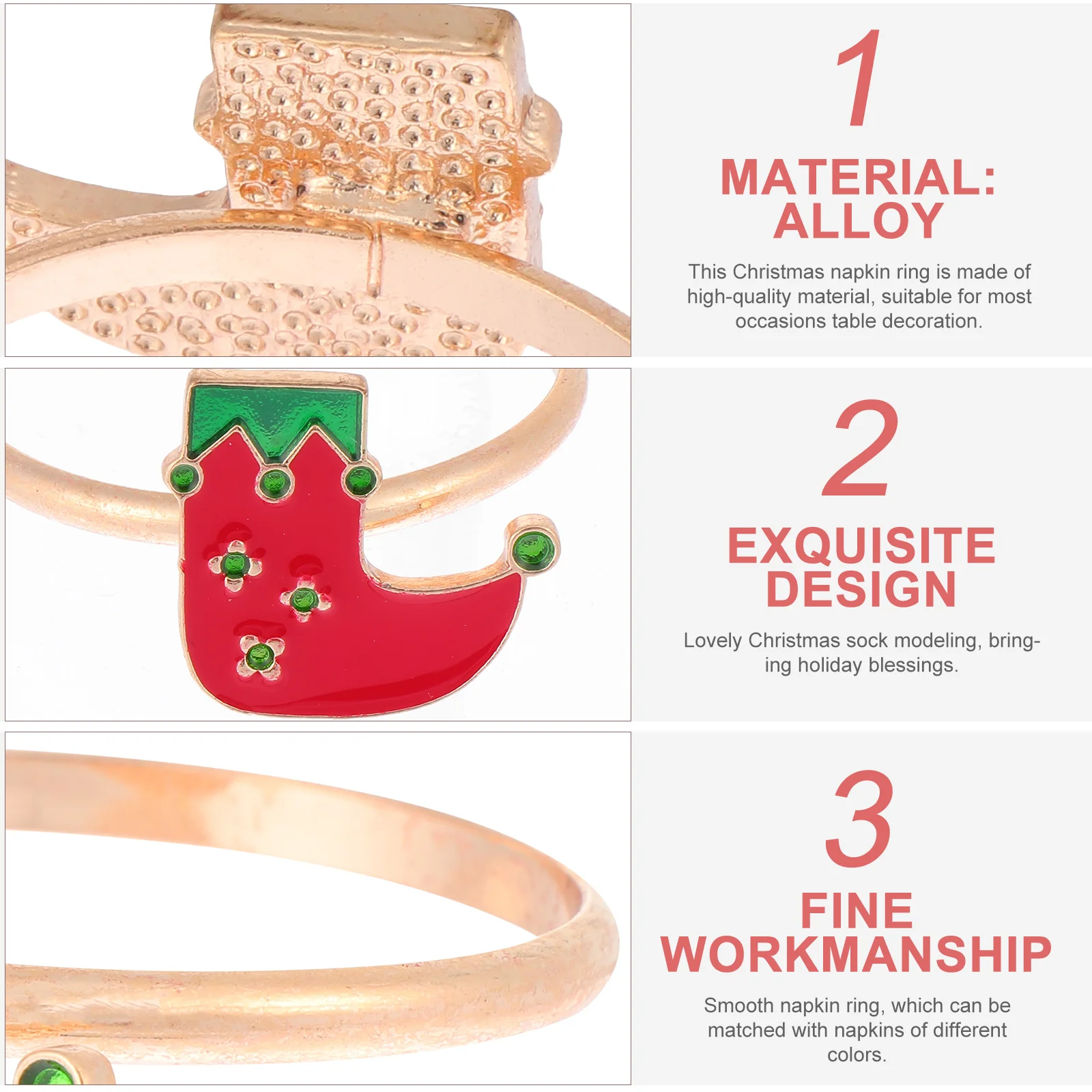 

6Pcs Christmas Themed Napkin Buckles Sock Pattern Ring Quality Versatile Table Decoration Napkin Ring Xmas Themed Clasp