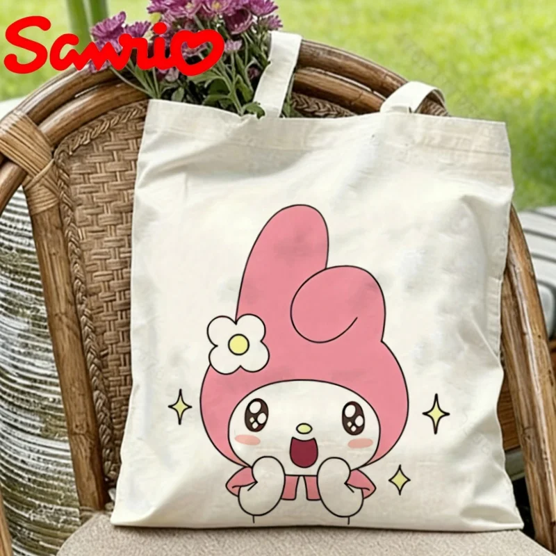 

1PC Sanrio My Melody Canvas Tote Bag Double-sided Excited Print Eco-friendly Reusable Shoulder Bag