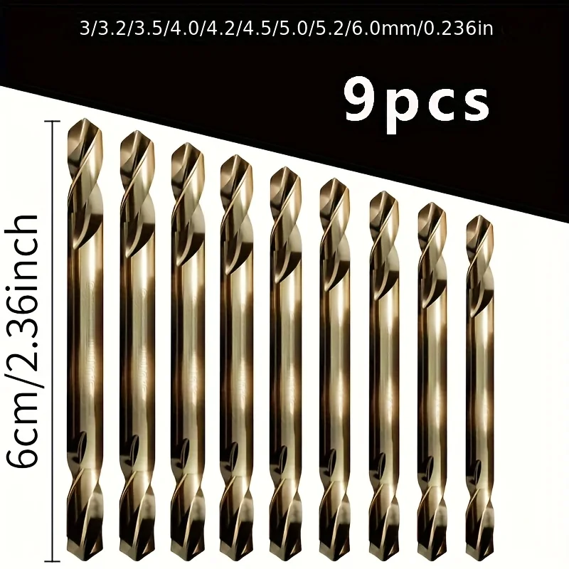 9PCS Set of Heavy-duty High-speed Steel Cobalt Drill Bits (3-6 Mm) - Double Headed Hole Saw and Drill Bit