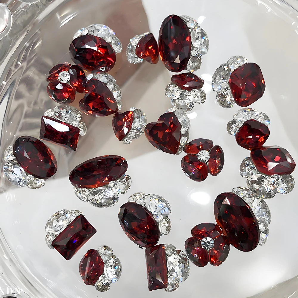 5 قطعة الدم الأحمر مسمار الفن حجر الراين كومة السحر مكدسة كريستال الماس جوهرة اكسسوارات ل الأظافر الديكور Manciure لوازم