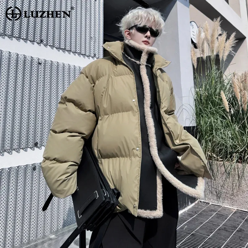 LUZHEN Fake Two Piece Lamb Wool Padded Jackets Patchwork Loose Men's High Quality Winter Shearling Personalized Coats JY4712