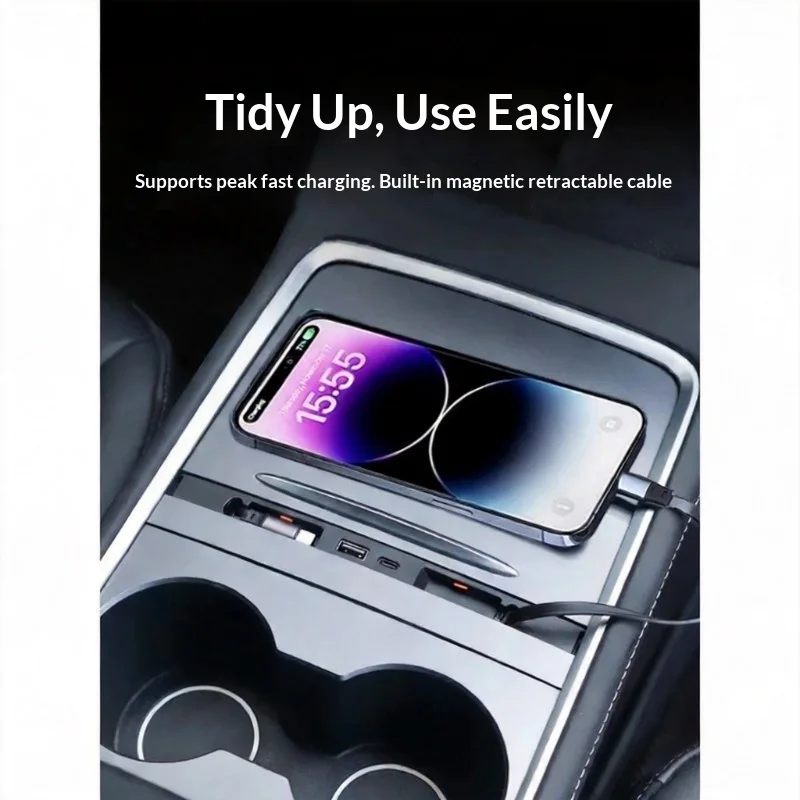 Center Console Expansion Dock For Tesla Model 3 Model Y 2022+ Fast Charging Adapter In Car Interior Refresh Mod Accessories