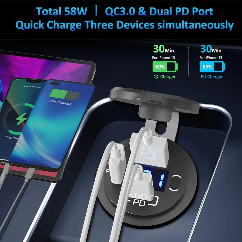 شاحن سيارة الكل في واحد مع كابل USB مزدوج، محول مقبس عالمي 12 فولت/24 فولت للدراجات النارية والسيارات #2