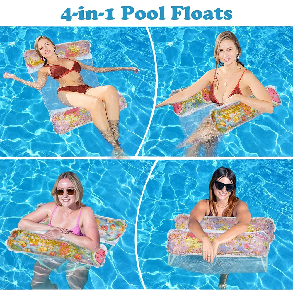 1PC verdikte PVC opblaasbaar fruit hangend bed gradiënt sterrenhemel ontwerp opvouwbaar drijvend bed voor zwembad strand zomerfeest