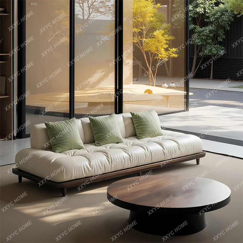 

LSofa living room high-end solid wood three-person straight row one-character custom furniture simple and modern