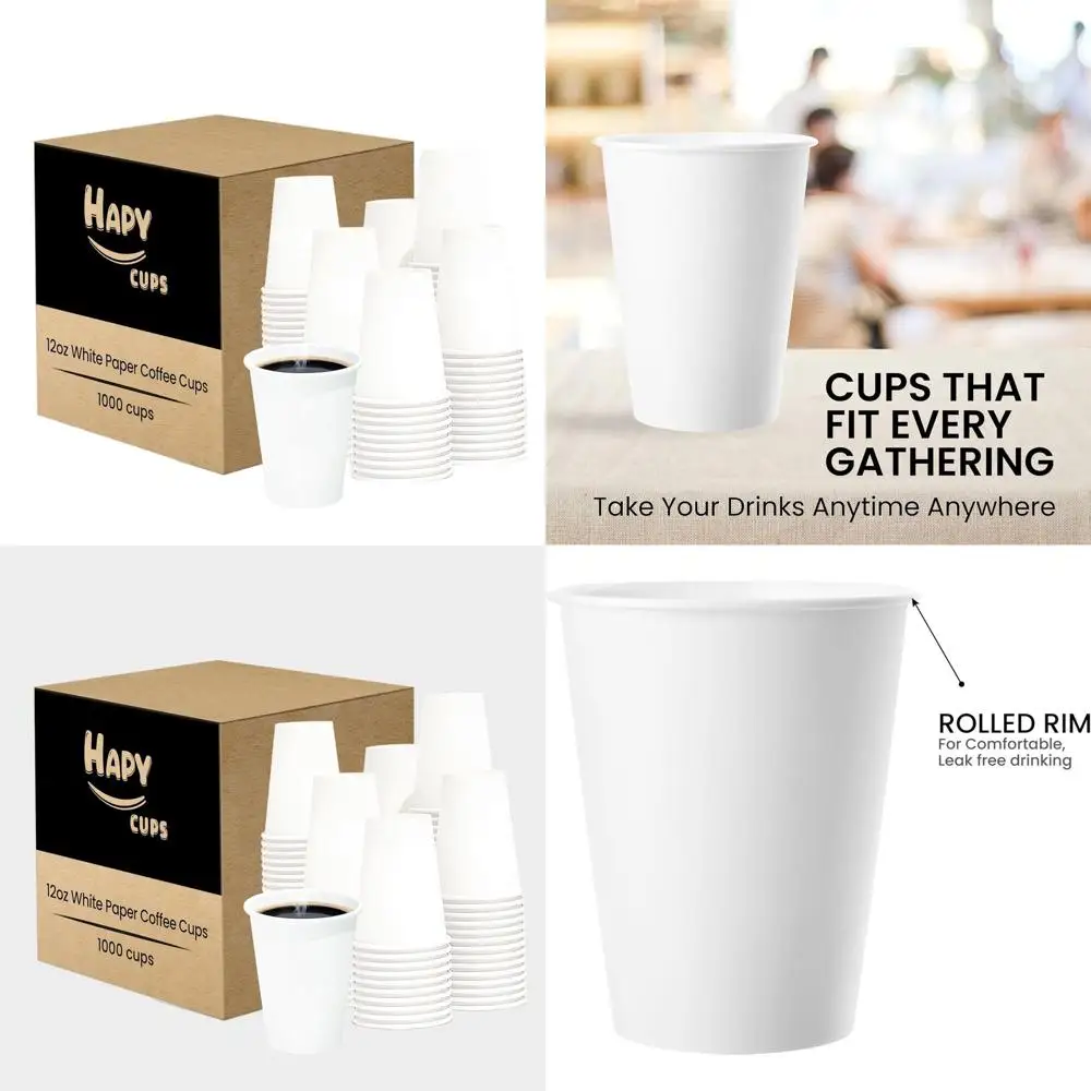 

1000 упаковок белых бумажных стаканчиков на 12 унций — одноразовые, компостируемые для горячих/холодных напитков — идеально подходят для дома, использования в кафе