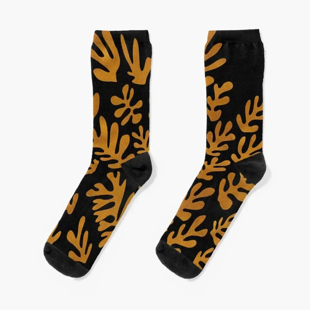 

Gold and Black Leaves Socks cool New year's valentine gift ideas colored Men Socks Women's