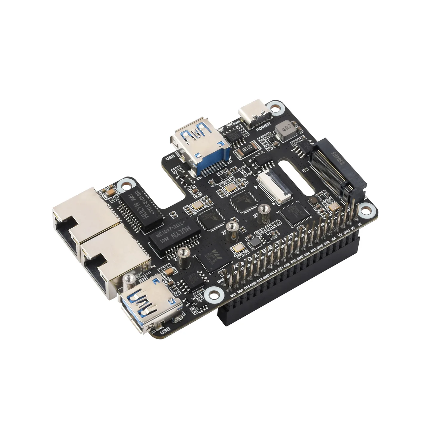 Raspberry Pi 5 PCIe to 2.5G Ethernet/USB3.2/M.2 Expansion Board Supports SSD NVMe Storage, HAT+ Form Factor