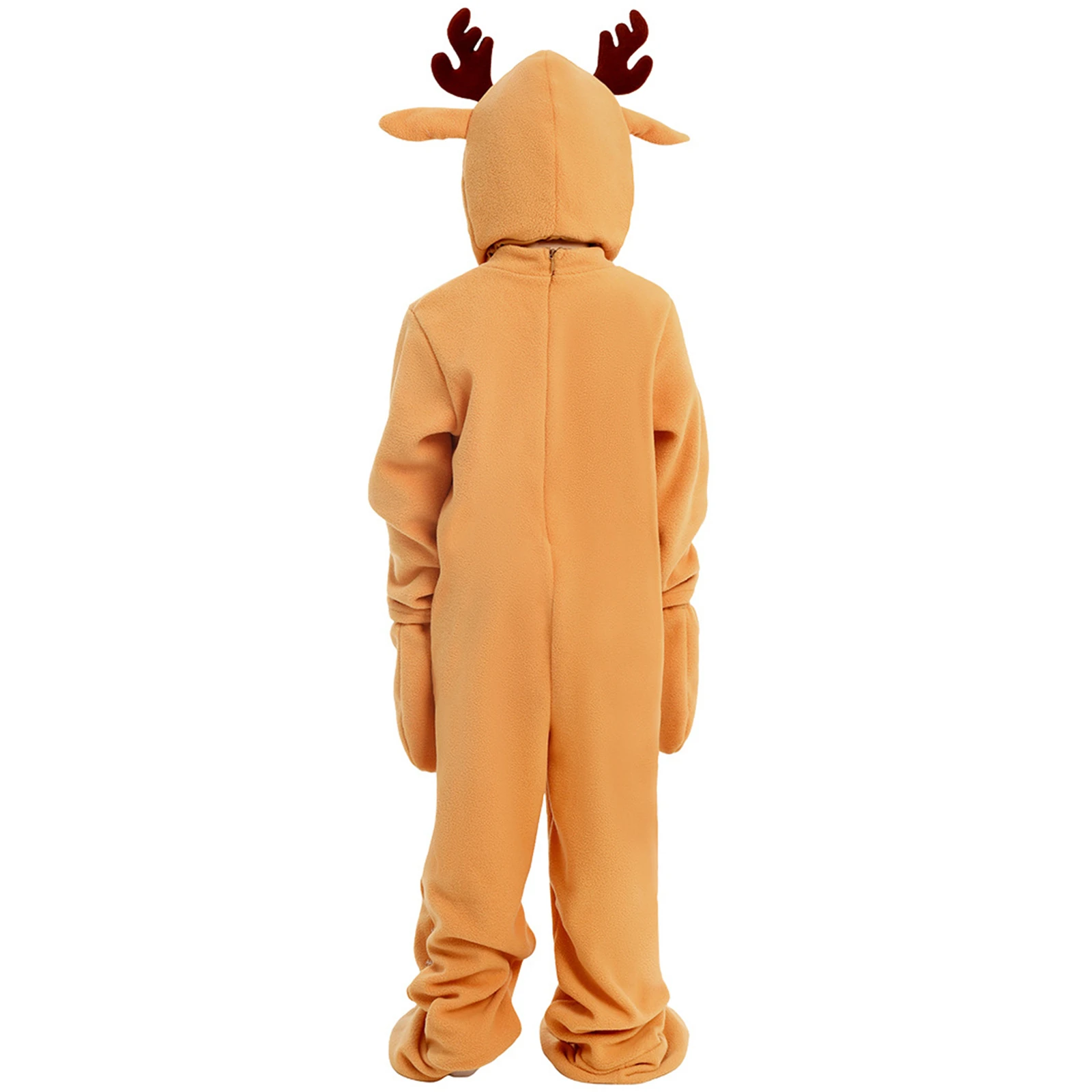 Kids Boys Girls Reindeer Cosplay Jumpsuit Christmas Performance Outfit With Reindeer Headgear Gloves Santa Claus Party Bodysuit
