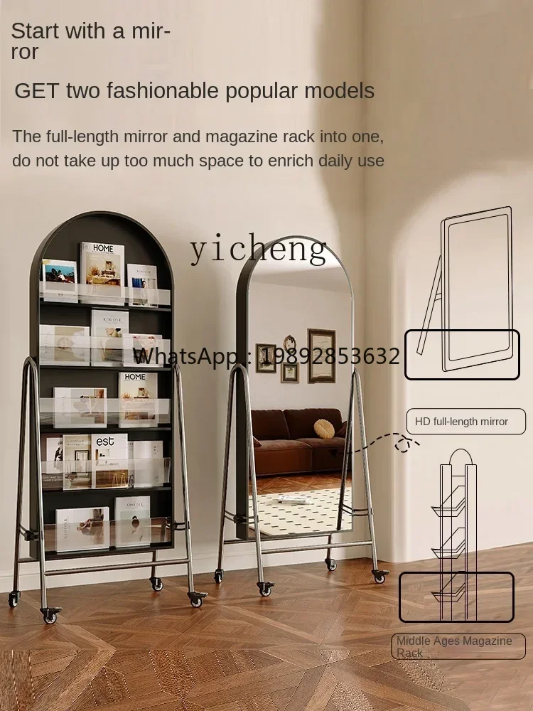 ZZZXL Movable Full Body Mirror Living Room Bedroom Home Floor Mirror Magazine Shelf Book Shelf Dressing Mirror