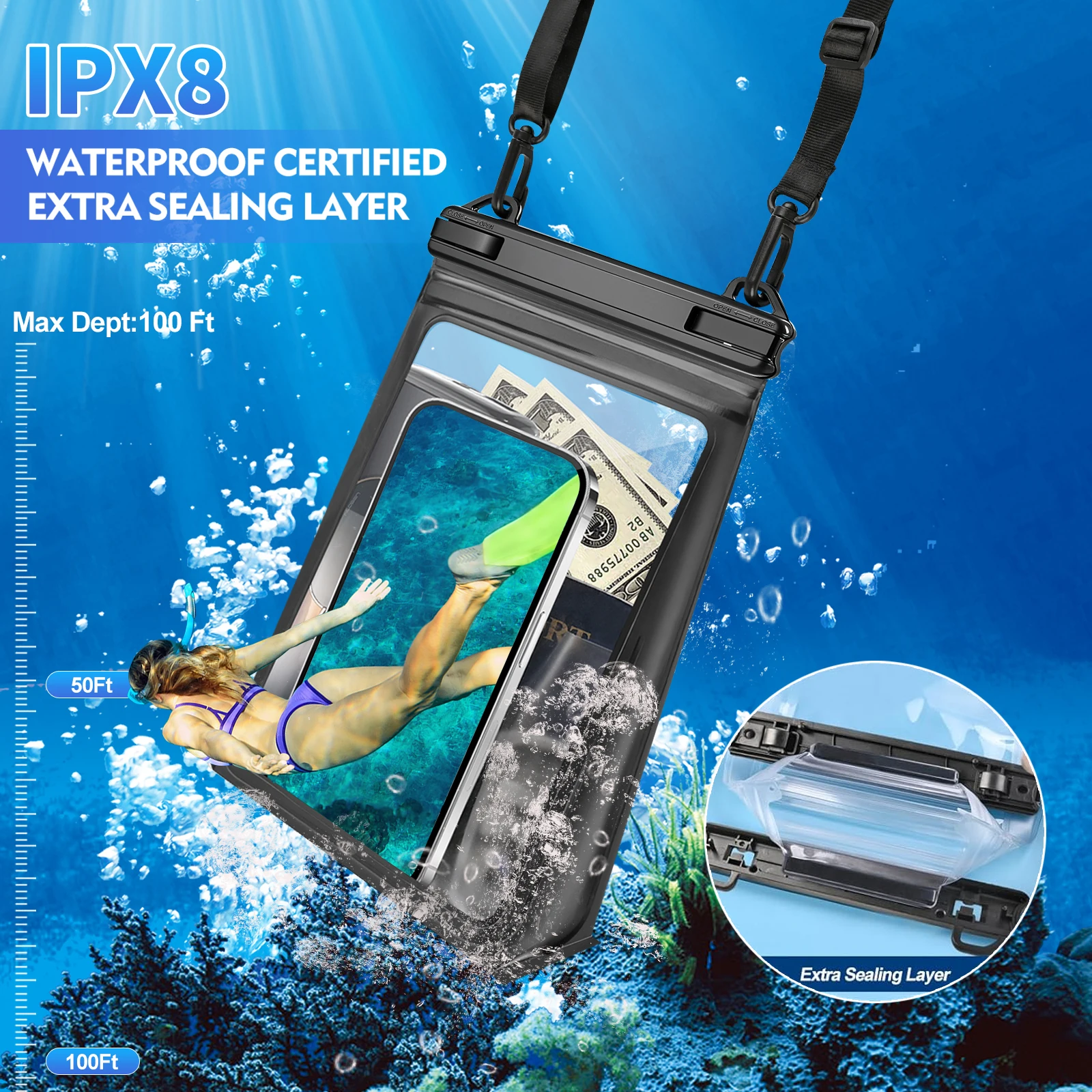 HAISSKY حقائب سباحة كبيرة مجسمة مقاومة للماء كروس بودي للشاطئ حقيبة تخزين شفافة لهاتف آيفون وسامسونج وشاومي وهواوي #2