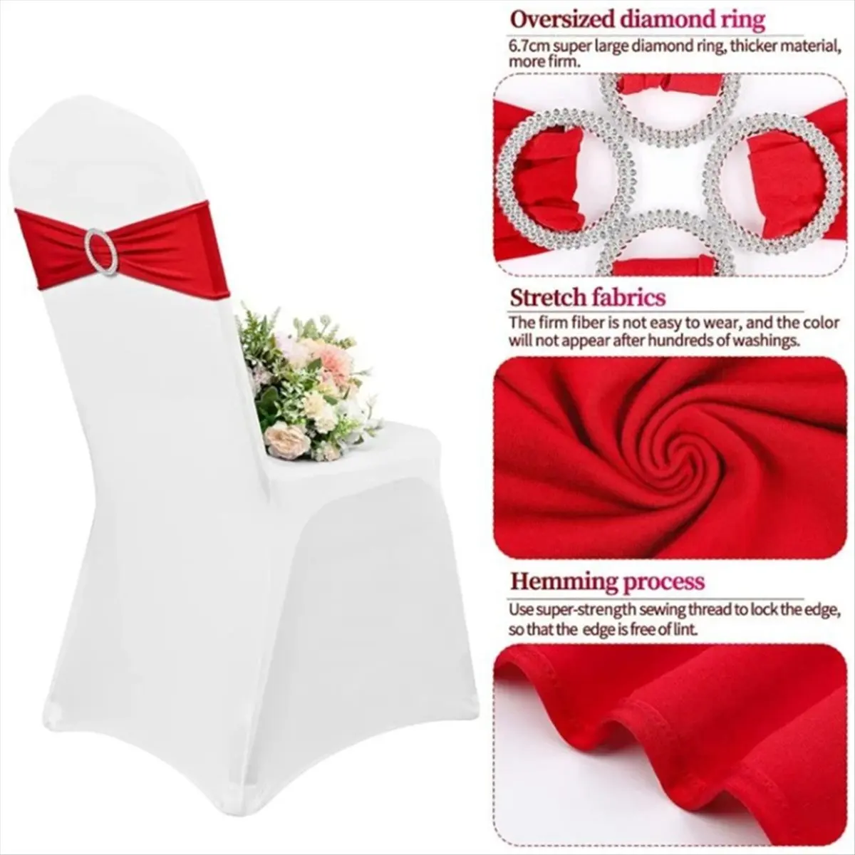morning 50PCS Elastic Chair Knot Wedding Decoration Buckle Sashes Back Cover Hotel Home Seat Elegant Modern Ribbon Decors,A