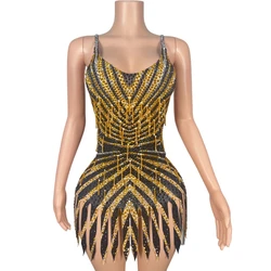 Sparkly Rhinestones Dress for Women Sexy Singer Dancer Show Stage Wear Performance Dance Costume Celebrate Birthday Dress