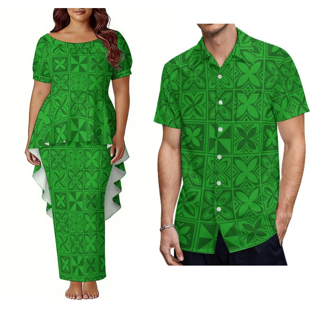 Set di Alta Qualità per Coppie Isole del Pacifico - Camicia Aloha da Uomo e Abito Puletasi da Donna Design Isole Polinesiane Samoa