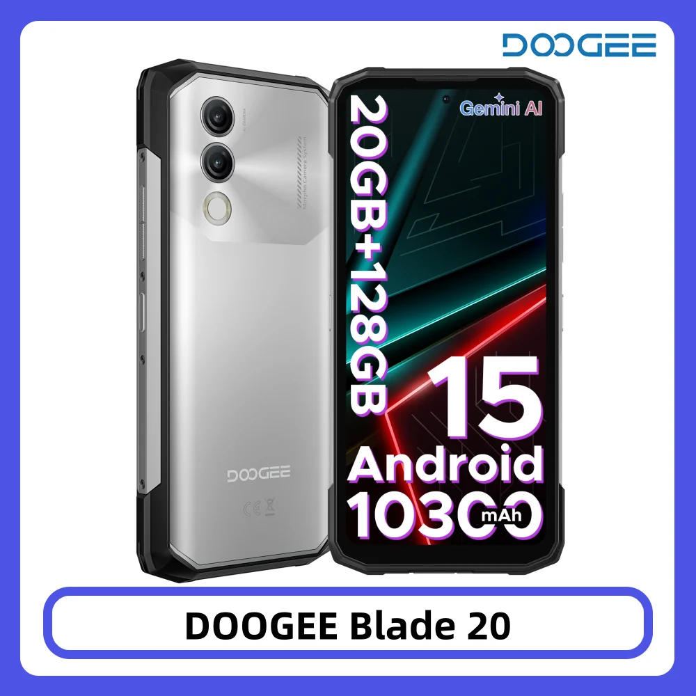 DOOGEE Blade20 t�l�phone robuste 20GB 128GB Gemini AI Android 15 10300mAh batterie Unisoc T7200 6.6 ''HD + affichage Smartphone NFC