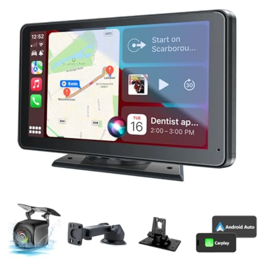 

Car Play, Wireless Portable with Apple CarPlay and Android Auto Screen for Car, 7" HD Touch Screen Car Stereo with Mirror Link,