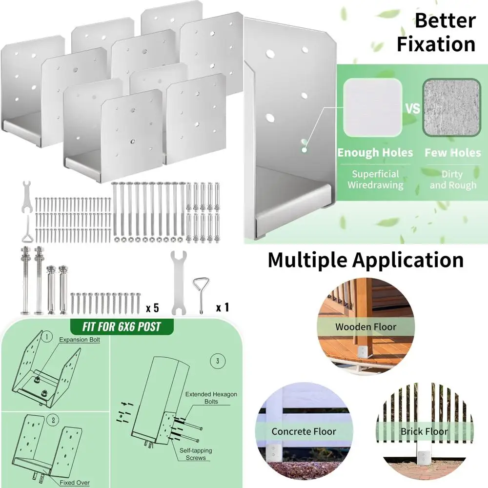 

Анкеры для столба из нержавеющей стали для деревянных стоек 6x6, набор из 5 предметов с регулируемыми кронштейнами и внутренними размерами 5,71x5,2 для надежной установки
