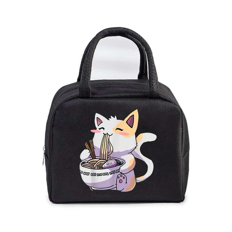 Ramen Cat Print Lunch Bag Men and Women Cartoon Style Kitten Graphics Bento Thermal Handbags Thickened Insulation Lunch Box Bag
