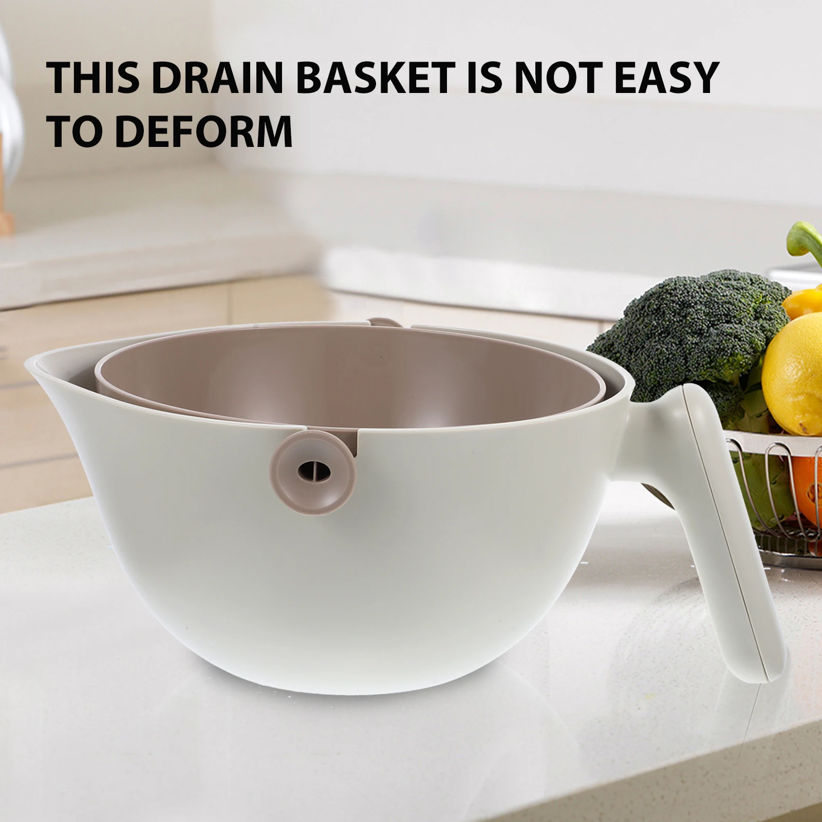 

Rotating Drain Kitchen Strainer Fruit Storage ABS PP Material Water Strain Handle Easy Cleaning Excess Filter Practical