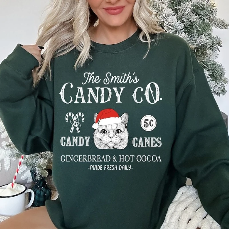 British Shorthair Custom Santa Cat Retro Christmas winter Sweatshirt Candy Co Candy Cane Xmas Lovely Cat Mom Gifts Pullover