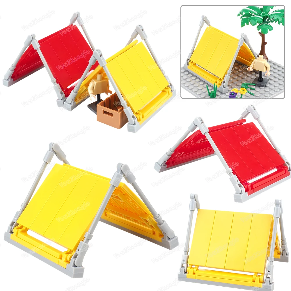 Mini Red Yellow Tent Building Block Assembly MOC Figures Equipment Outdoor Camping Carnival Party Scene Matching Model Gift Toys