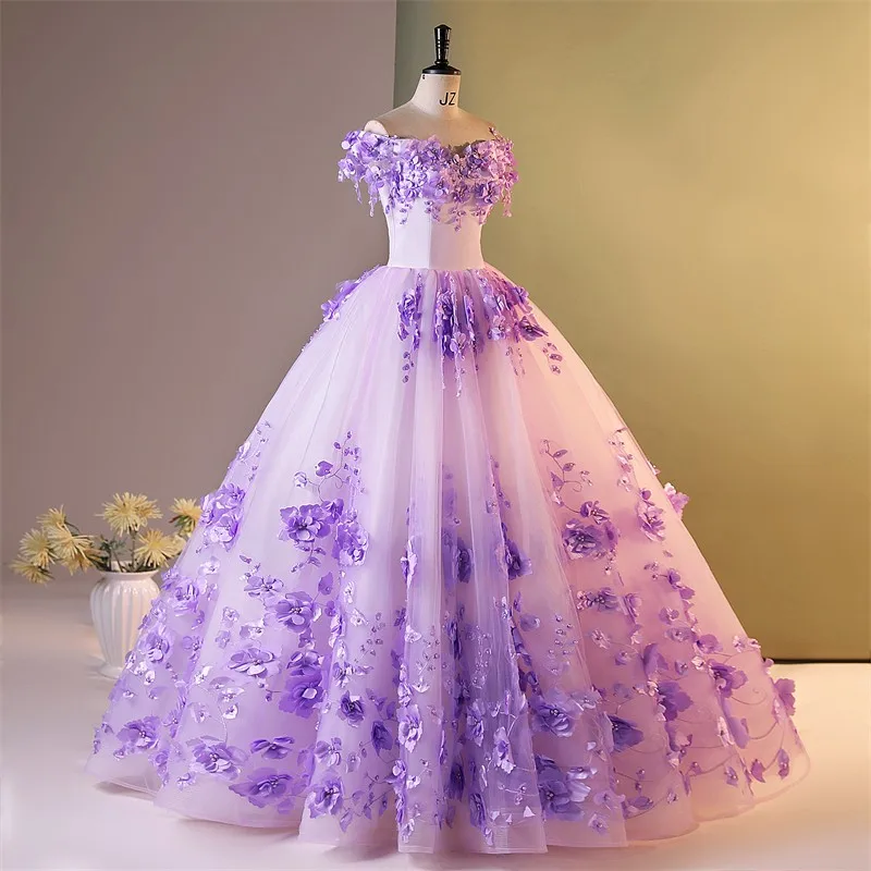 Luxury Party Dress 2024 New Sweet Flower Formal Gown Elegantcourt Train Boat Neck Bespoke Occasion Dresses Prom Dresses