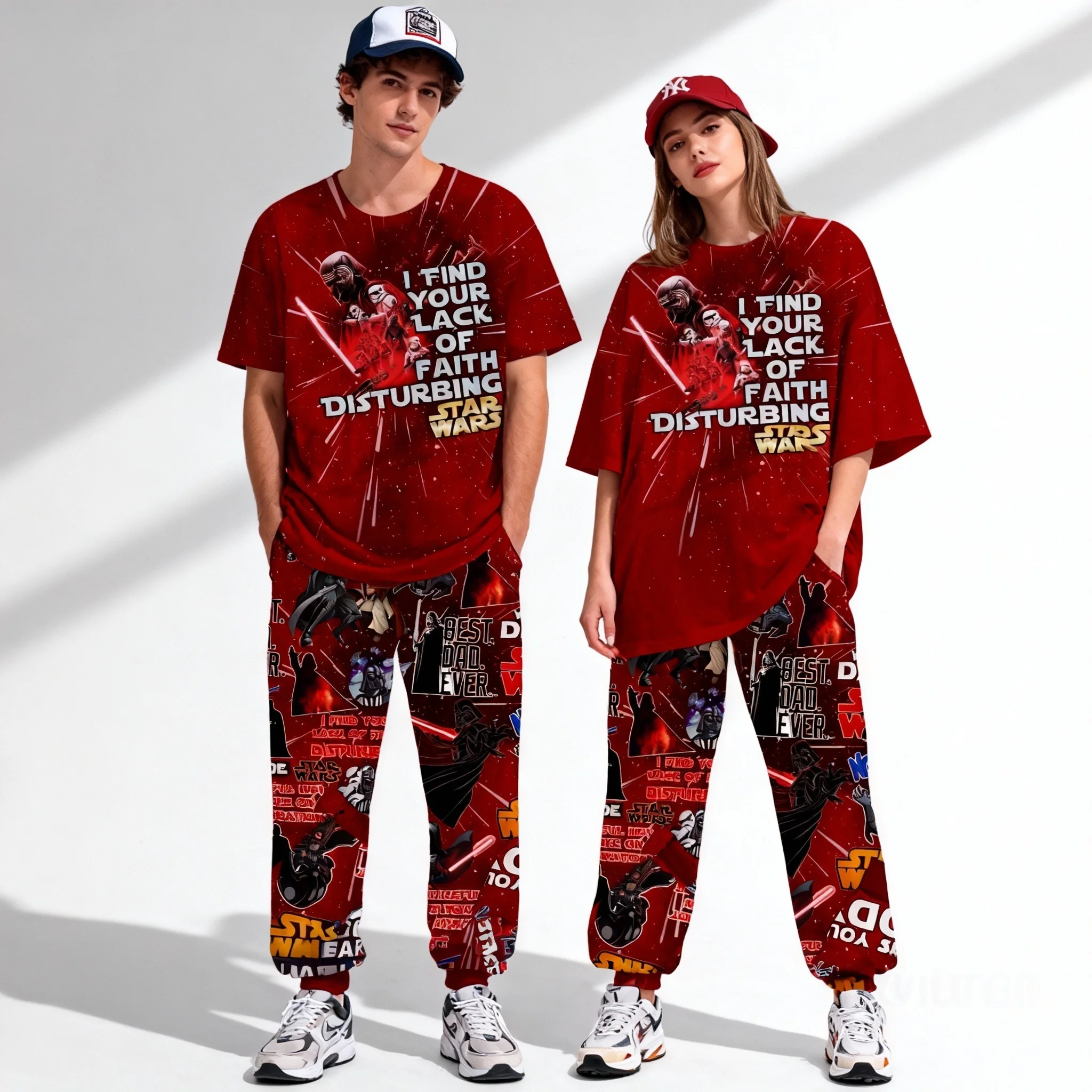 

Фильм Диснея Серия Дарт Вейдер Сладкие и крутые штаны до щиколотки с короткими рукавами Комплект для взрослых Семейный весенне-осенний комплект Новый стиль