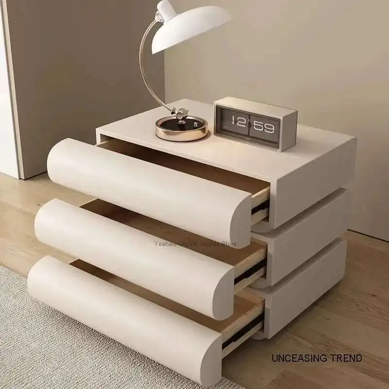 

Light Luxury Solid Wood Bedside Table Bedroom Home Use Cream Style Bedside Table Leather Bedside Table Storage Cabinet New