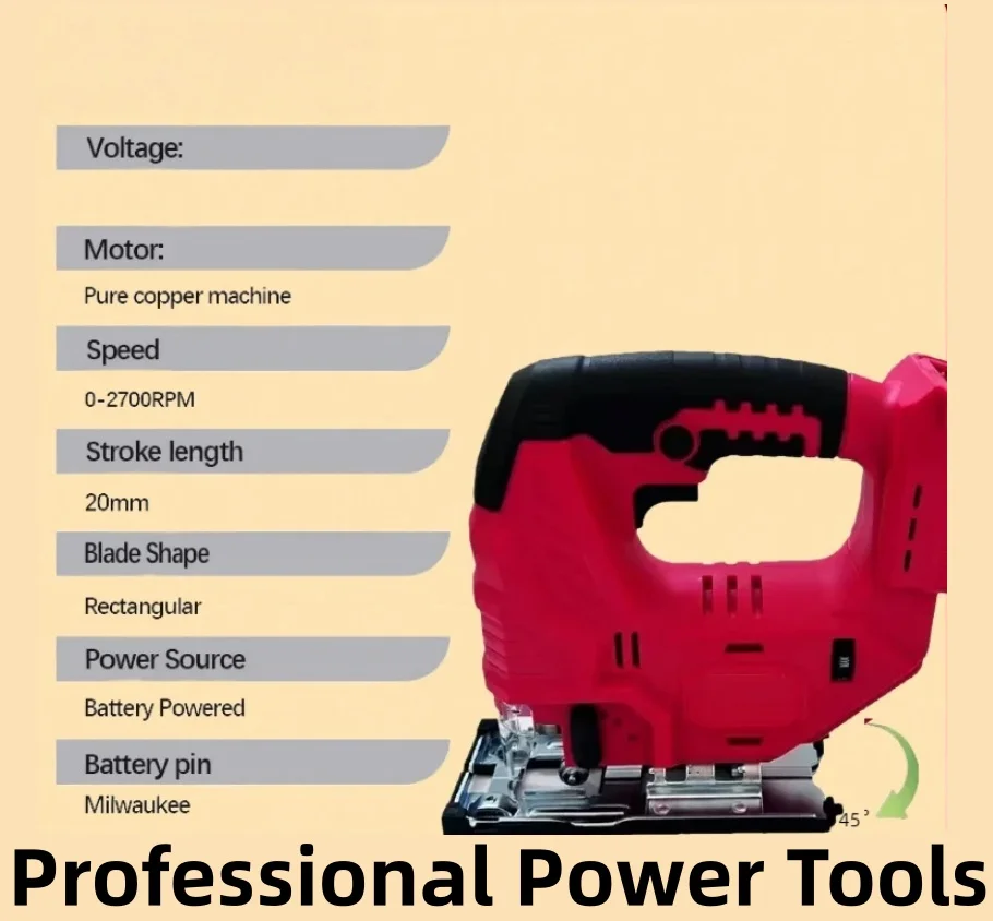 3000RPM Brushless Curve Saw Cordless Electric Jig Saw Portable Adjustable Woodworking Power Tool for Milwaukee 18V battery