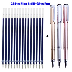 3+30Pcs 0.5mm Gel Pen Neutral High Capacity Black Blue Red Replaceable Pen Ink Writing Ballpen Office/School Stationery