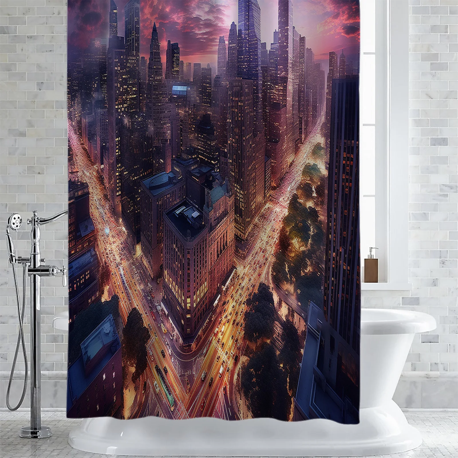 City Street Sky Gradient High Building Shower Curtains Waterproof Bath Curtains Home Decor Modern Luxury Bathroom Curtain