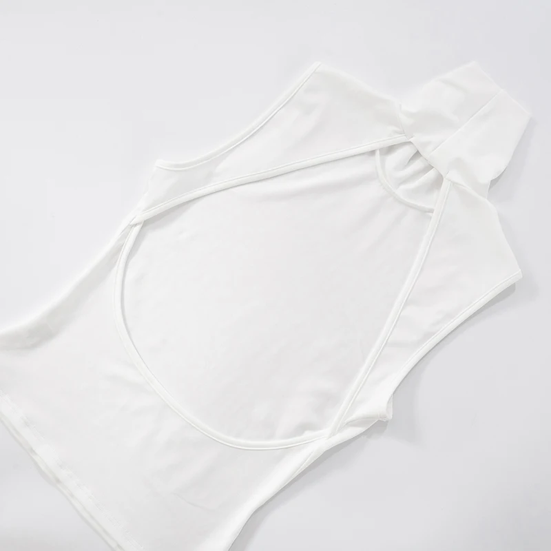 CUTENOVA, camisetas sin mangas de Color sólido con cuello alto y espalda descubierta para mujer, novedad de verano, camisetas sin mangas sencillas inteligentes elegantes con temperamento