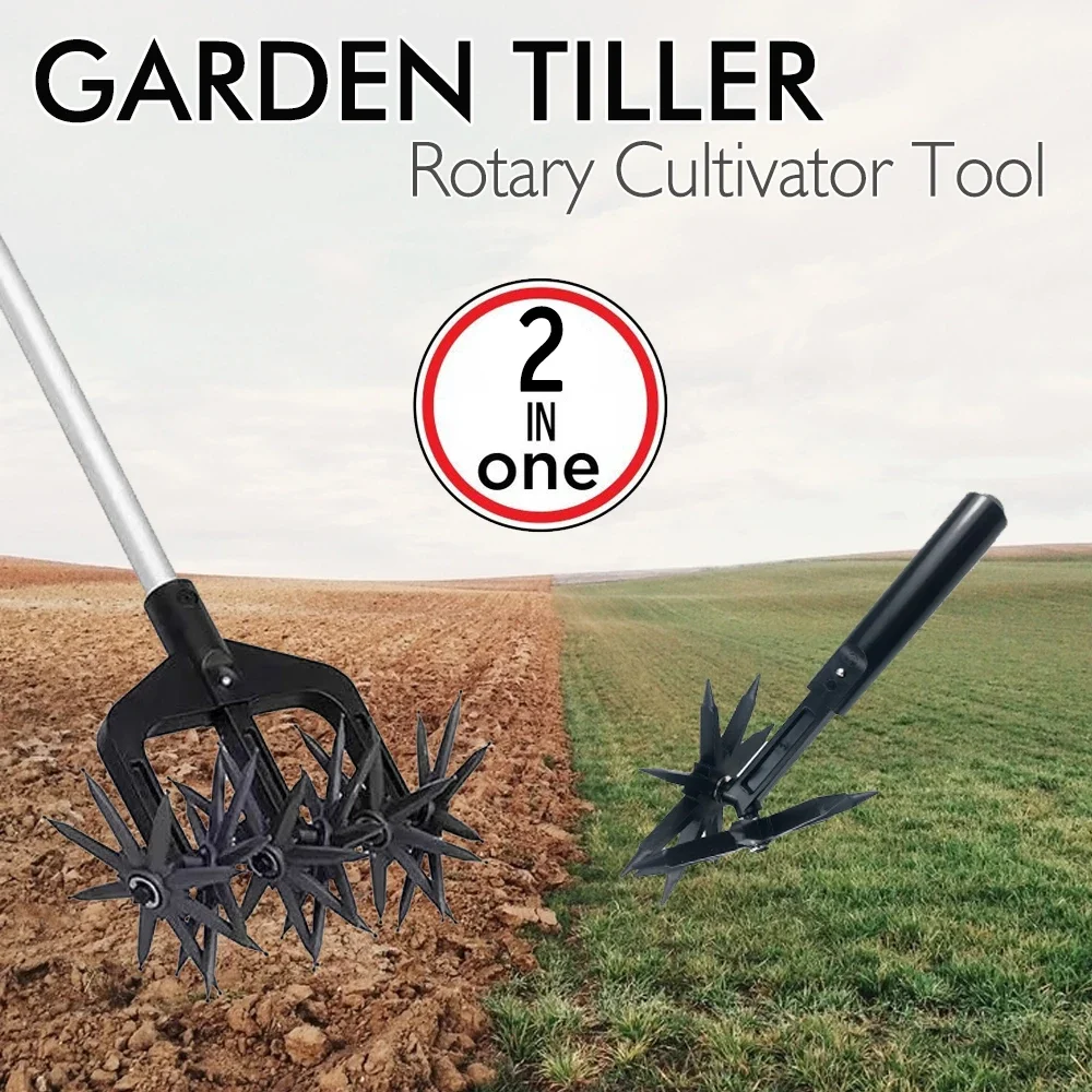 For Weeding Digging Grass Turning Tool Loose Soil Aerator 2 In 1 Garden Rotary Tiller Lawn Ripper Land Aerator Gardening Tool