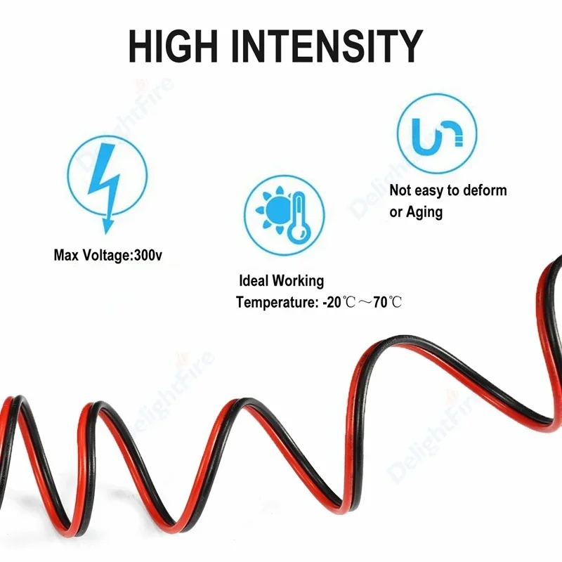 UL2468 2 Pin Electrical Wires 28/26/24/22/20/18 AWG Red Black Flat Ribbon Cable Speaker Wire For LED Car Audio 12V JST Connector