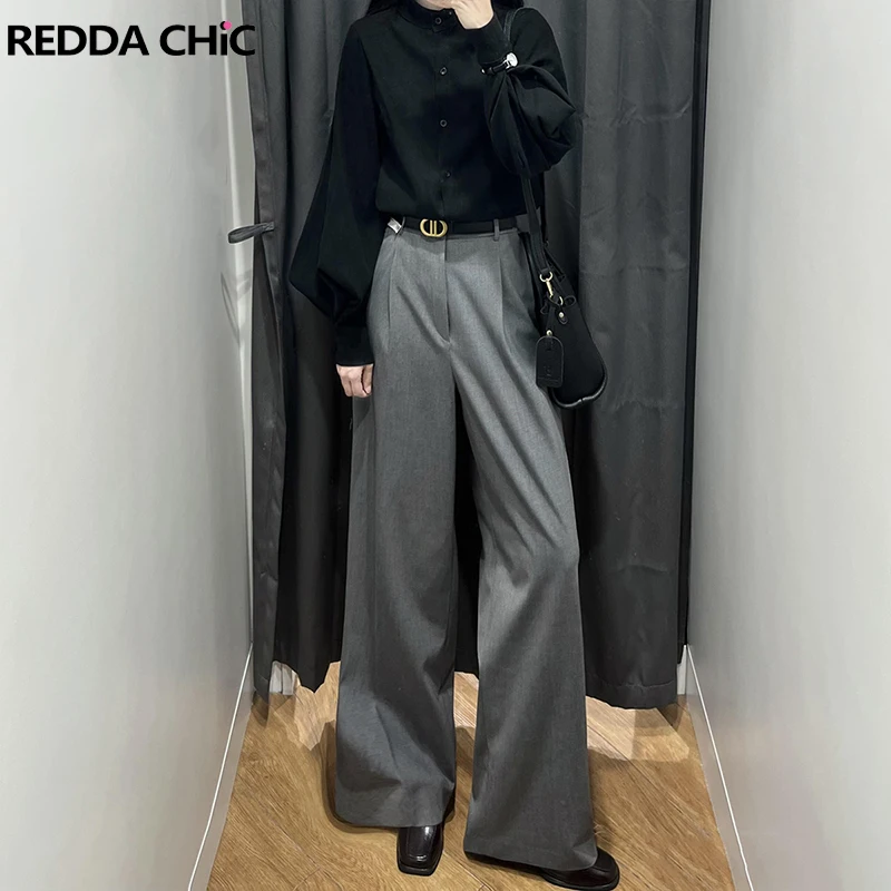 ReddaChic Dressy High Waist Suit Pants Women Casual Loose Pockets Pleated Wide Leg Draped Long Trousers Work Office Lady Clothes