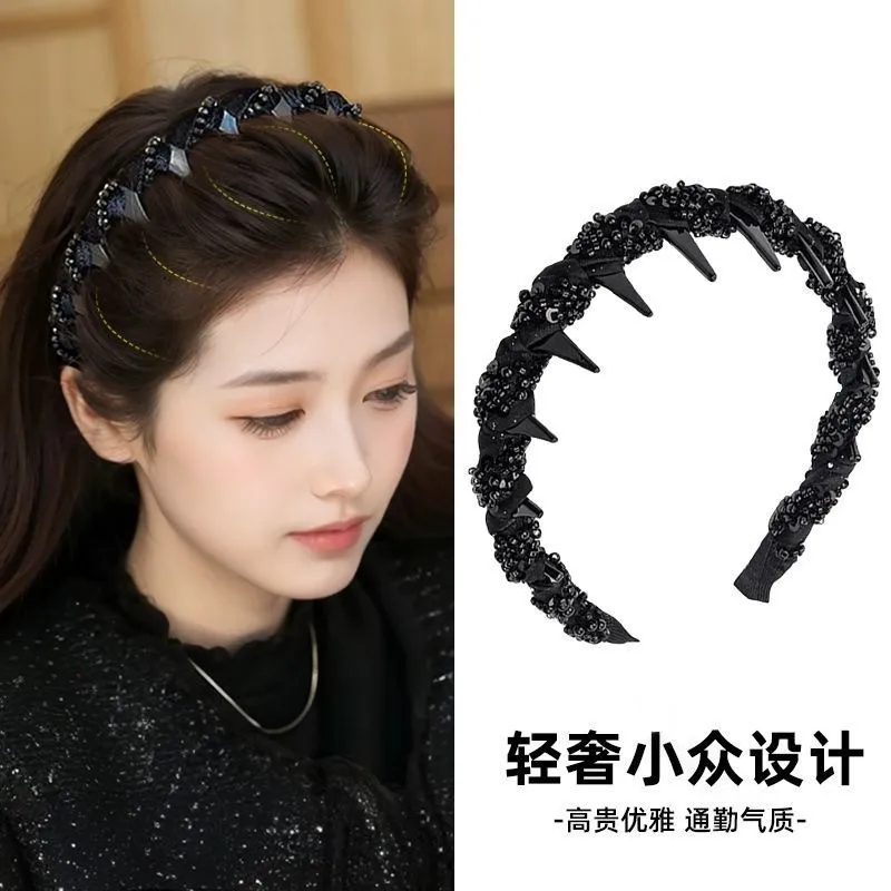 

Fashion Black Beaded Hair Hoop With Teeth Headband for Hair Women Trendy Hair Bands Hair Accessories Bridal Tiara Headdress
