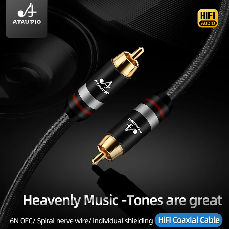 ATAUDIO 6N OFC HiFi Digital Coaxial Cable High Grade RCA Male to Male Hifi SPAIF Coaxial Audio Cable for TV Amplifier