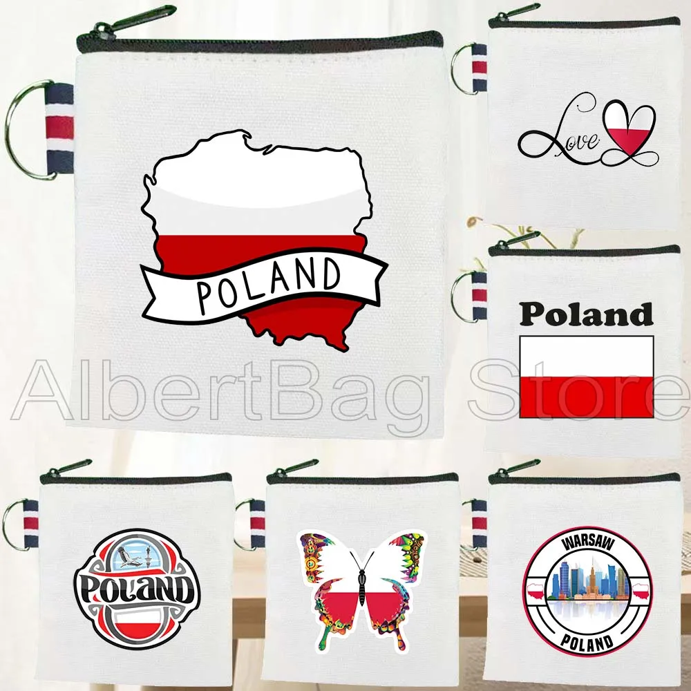 الحب Warsaw بولندا العلم البولندية خريطة تذكارية الهدايا قماش محفظة نسائية للعملات المعدنية حقيبة صغيرة مربعة المحفظة مفتاح تخزين حافظة للبطاقات سستة الحقيبة #1