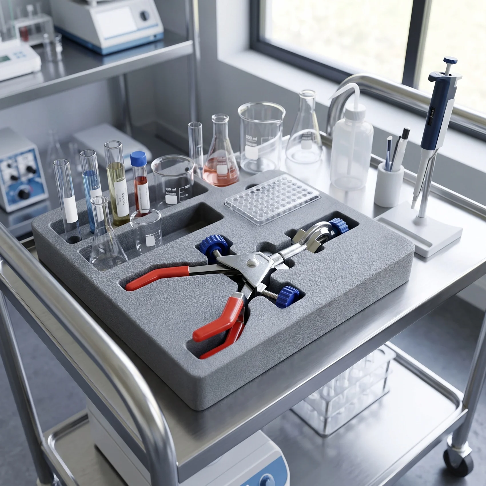 A93PHOT! Rubber-Coated 3 Prong Finger Style Laboratory Clamp 360 Degree Swivel Type Head